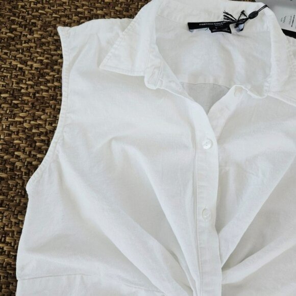 NEW French Connection Women's Blouse Size Medium White Aofie Linen Blend Twist - Picture 3 of 16